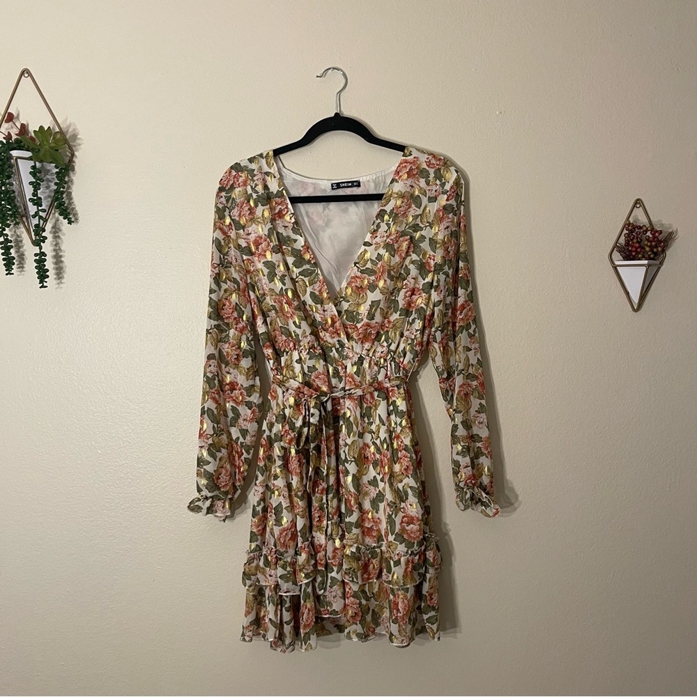 Shein Summer Garden Dress Floral Long Sleeve Size L